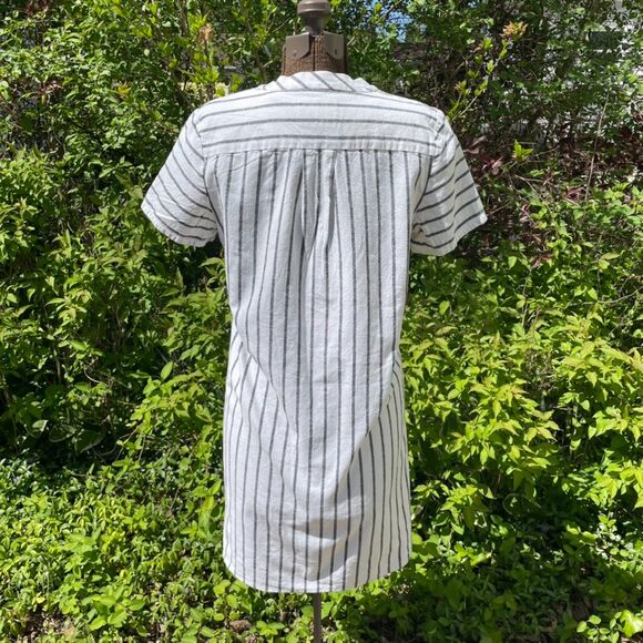 Lands' End Cotton Linen Blend Shift Dress Sz 6 White Mixed Stripes Short Sleeves - Picture 8 of 12